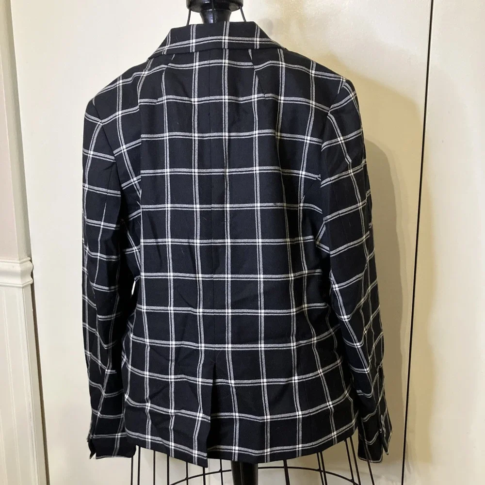 Pendleton Blazer Womens 18 Black/White Plaid‎ Equestrian Dark Academia 100% Wool